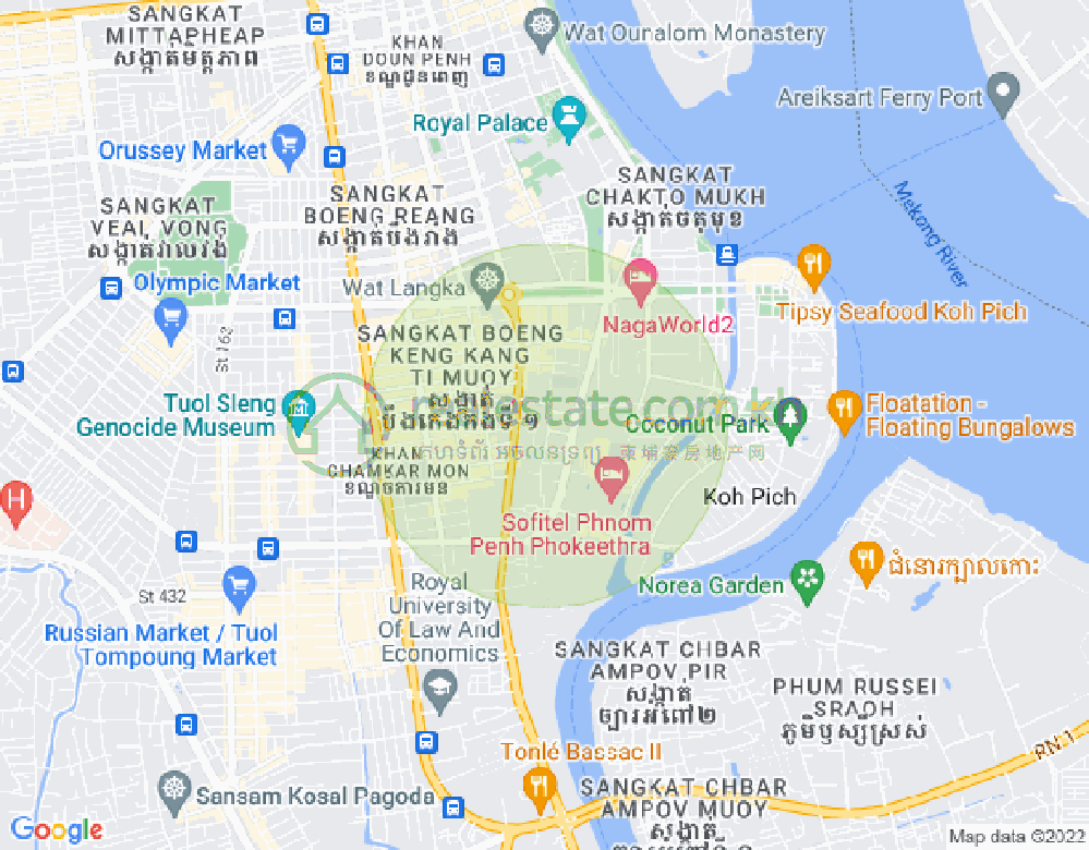 Map of Tonle Bassac, Chamkarmon, Phnom Penh