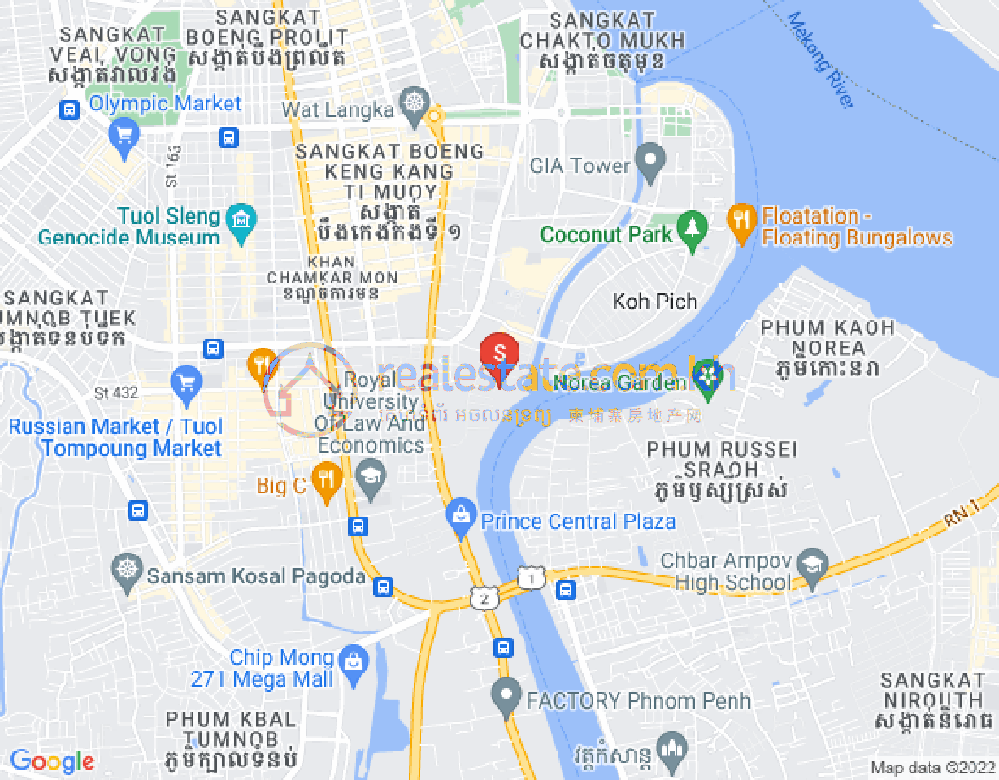 Mapa: Tonle Bassac, Chamkarmon, Phnom Penh