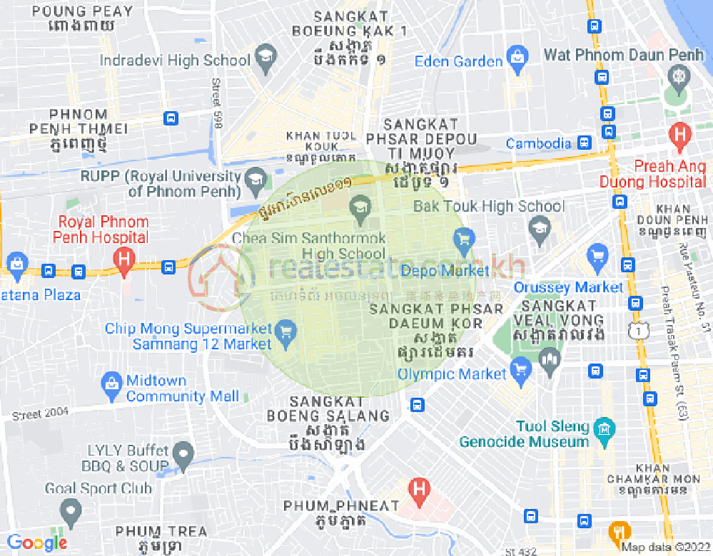 ブンカック2, トゥールコーク, プノンペンの地図