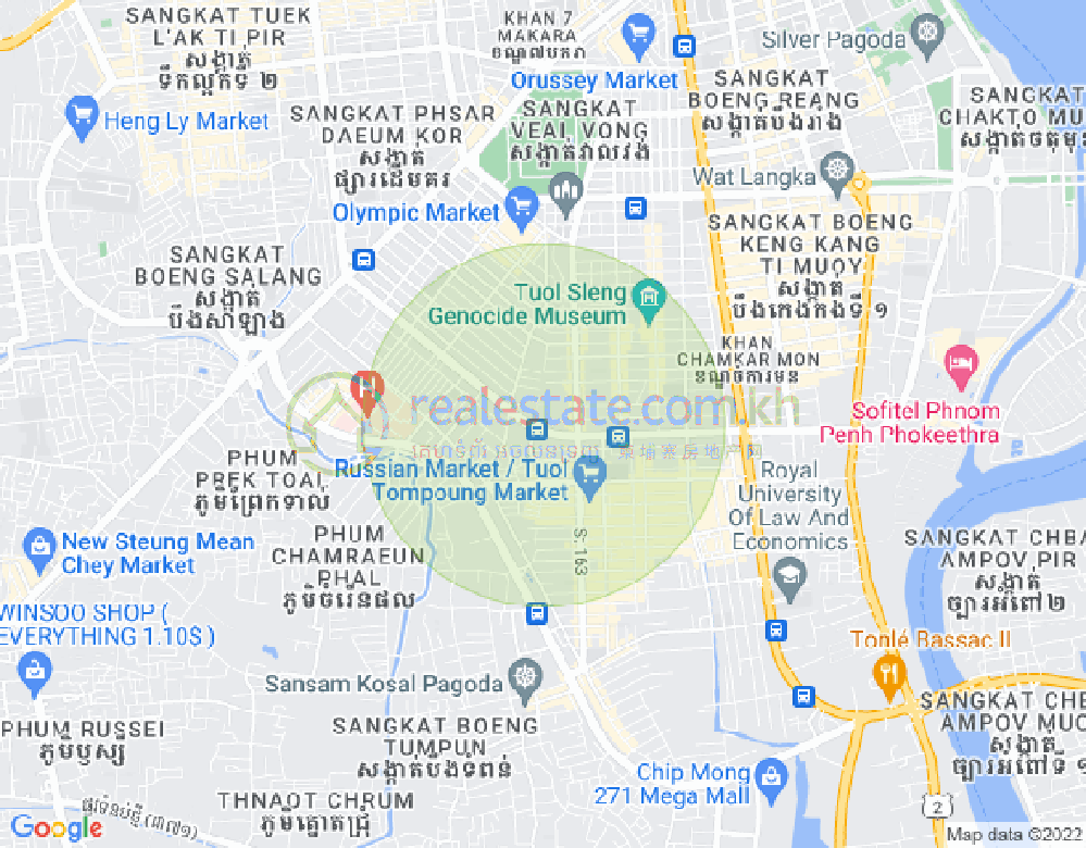 Map of Tonle Bassac, Chamkarmon, Phnom Penh