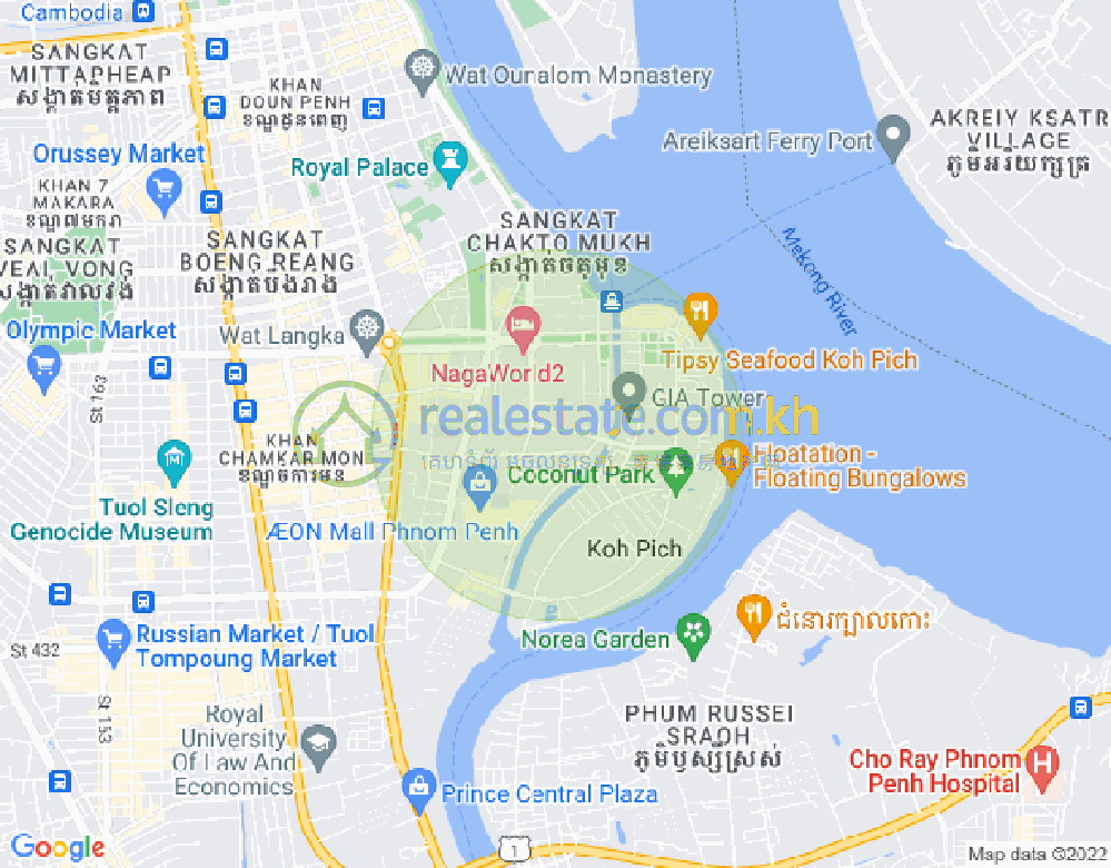 Map of Tonle Bassac, Chamkarmon, Phnom Penh
