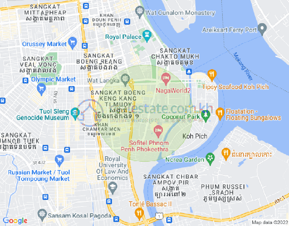 Map of Tonle Bassac, Chamkarmon, Phnom Penh