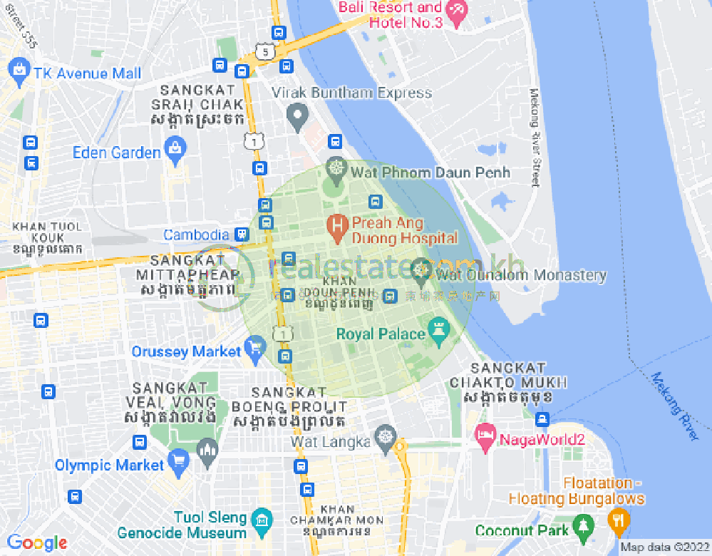 Map of Srah Chak, Daun Penh, Phnom Penh