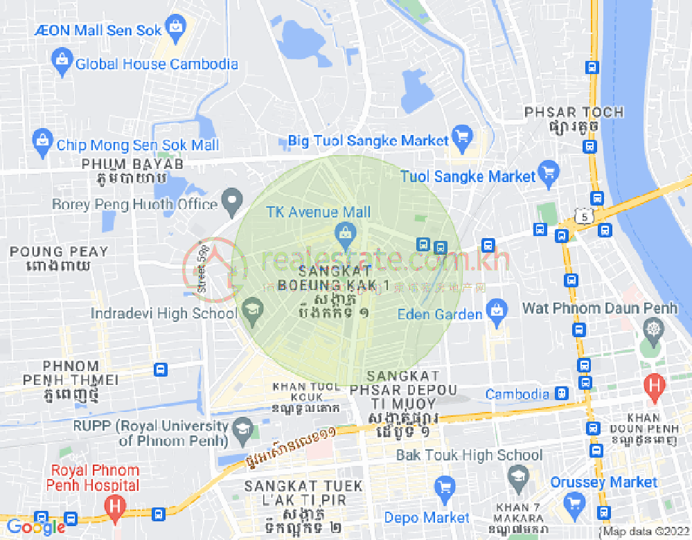 Mapa: Boeung Kak 1, Toul Kork, Phnom Penh