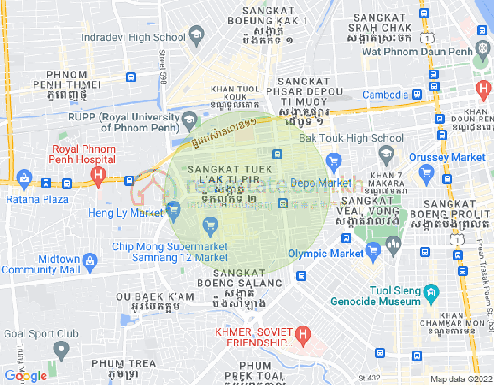 Map of Boeung Kak 2, Toul Kork, Phnom Penh