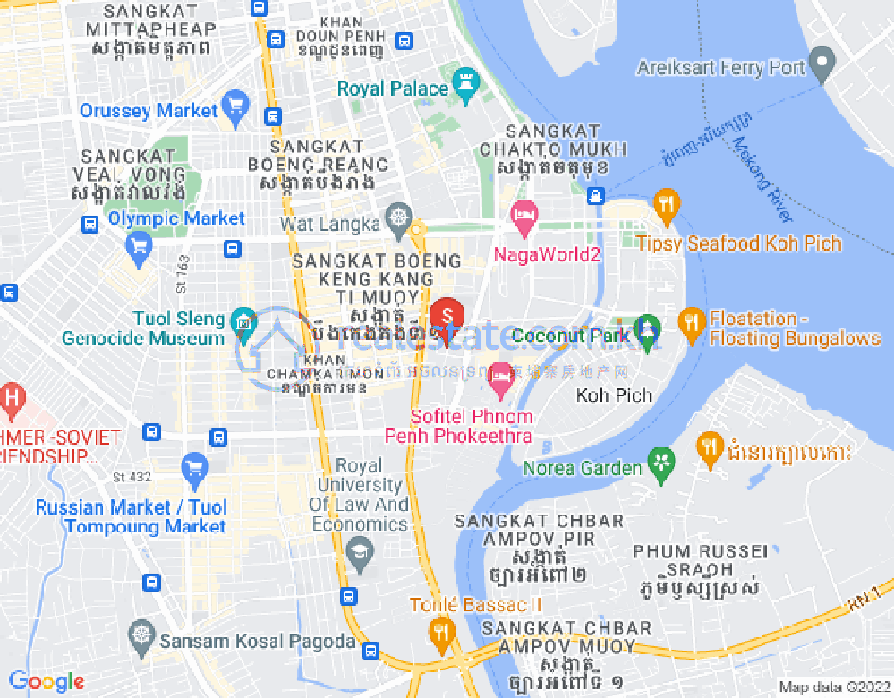 Map of Tonle Bassac, Chamkarmon, Phnom Penh
