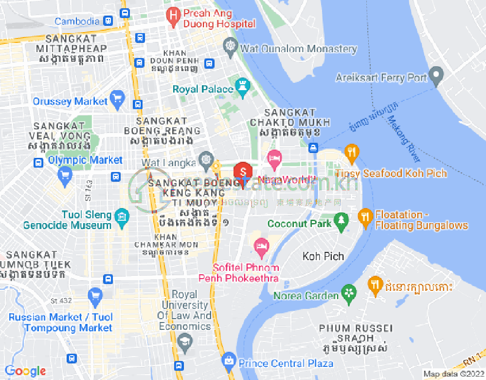 Map of Tonle Bassac, Chamkarmon, Phnom Penh