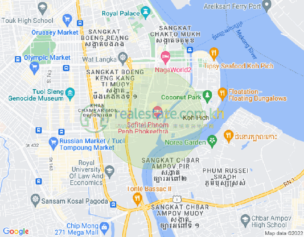 Map of Tonle Bassac, Chamkarmon, Phnom Penh