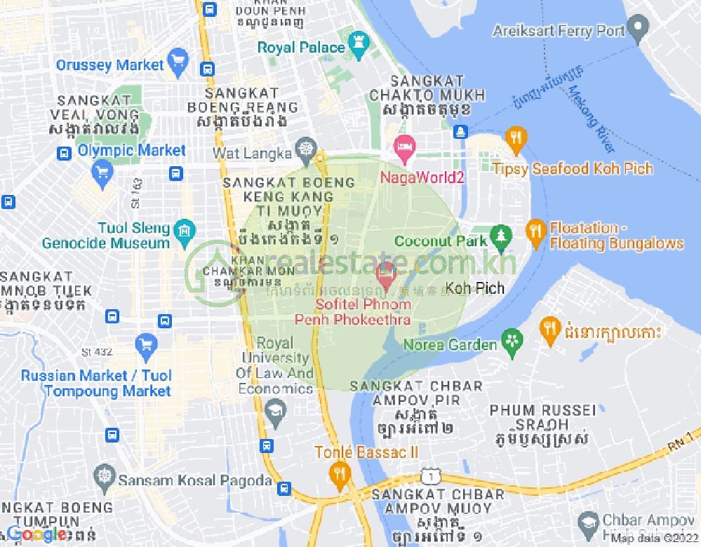 Mapa: Tonle Bassac, Chamkarmon, Phnom Penh