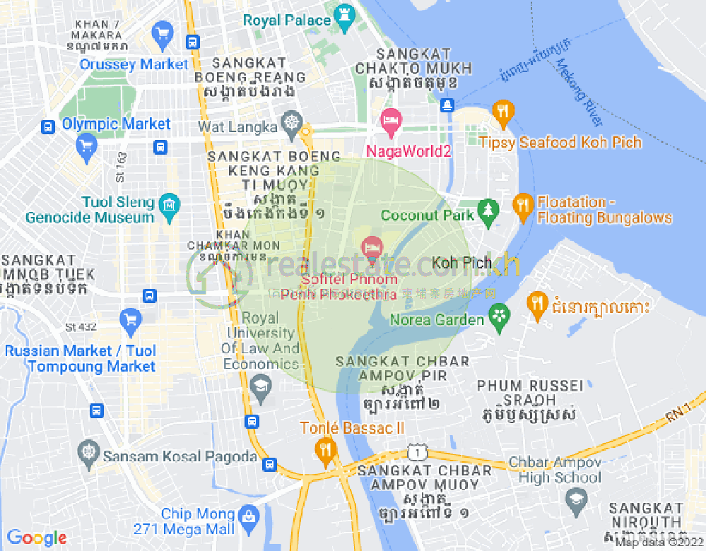 Map of Tonle Bassac, Chamkarmon, Phnom Penh