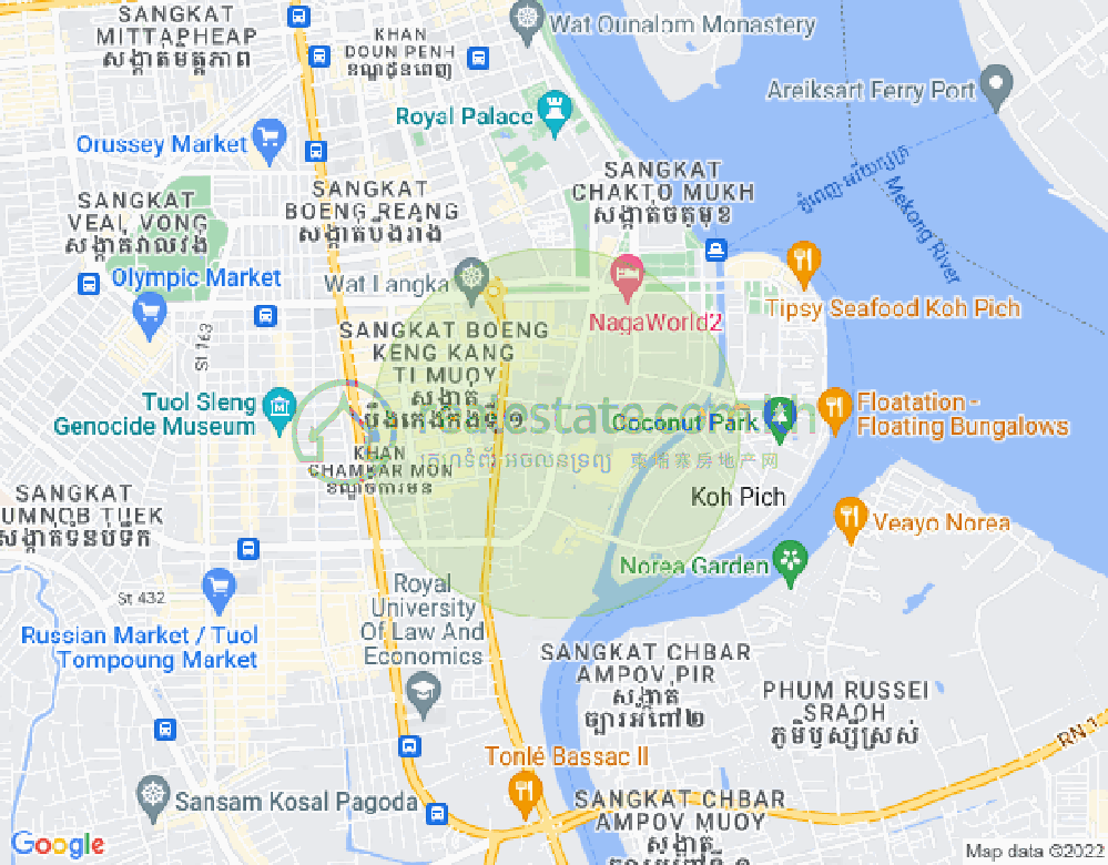 トンレバサック, チャムカモン, プノンペンの地図