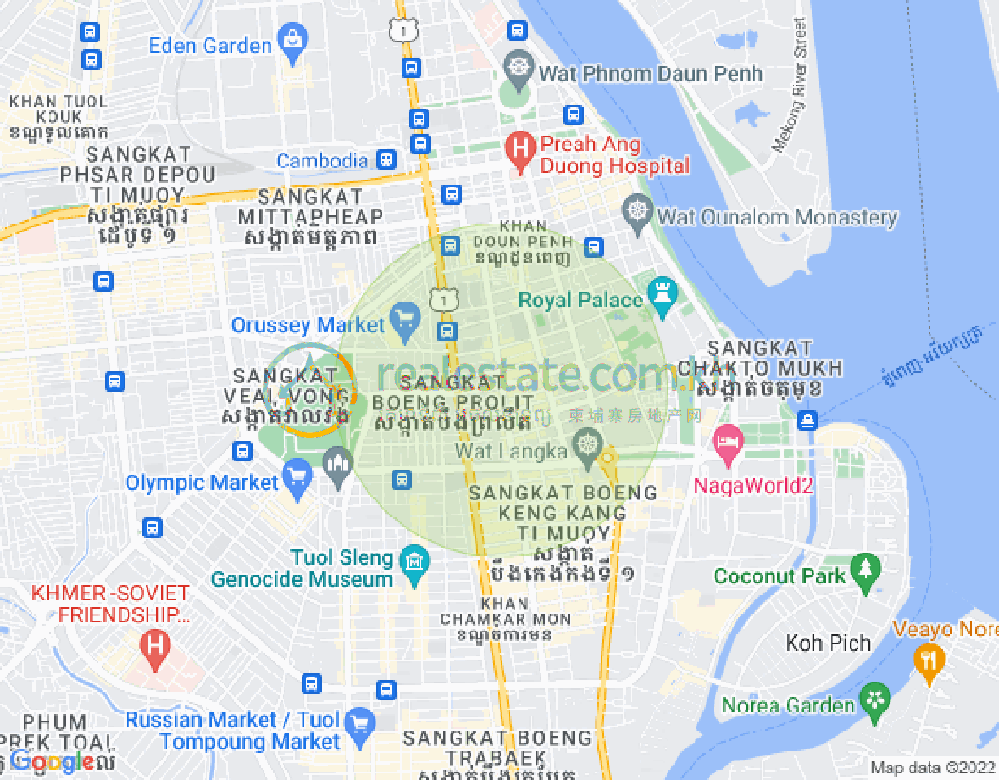 Mapa: Boeng Reang, Daun Penh, Phnom Penh