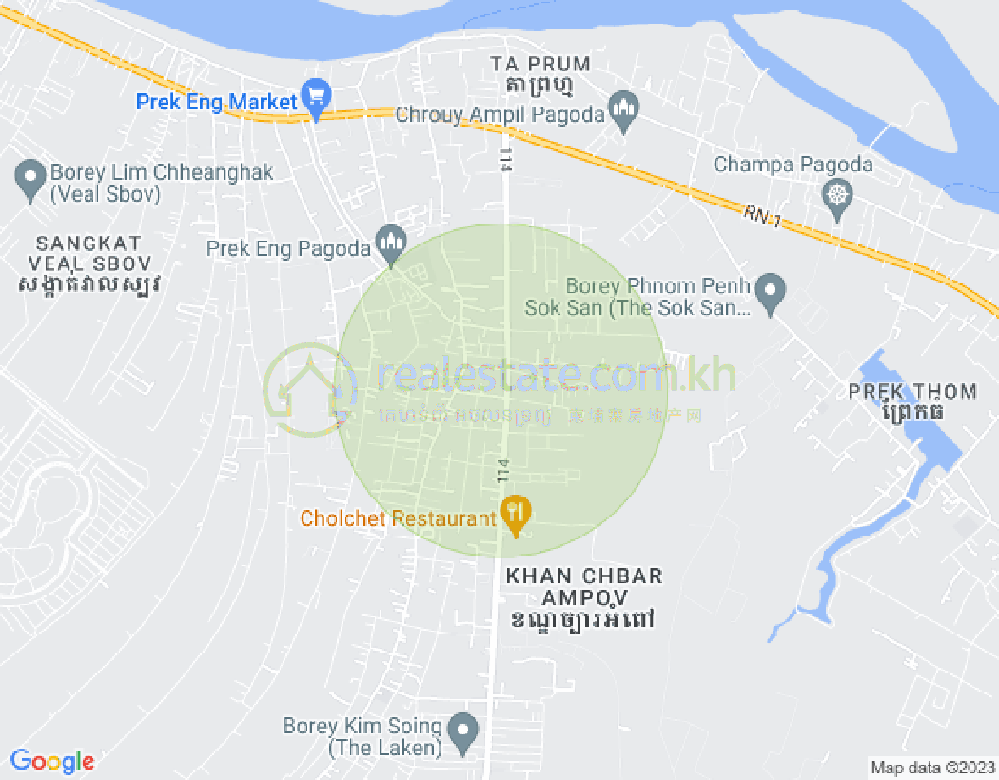 Map of Tiger Street 114, Preaek Aeng, Chbar Ampov, Phnom Penh