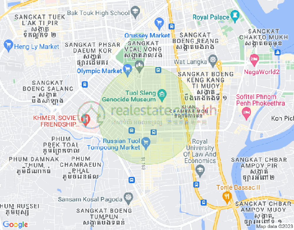 Map of Tonle Bassac, Chamkarmon, Phnom Penh
