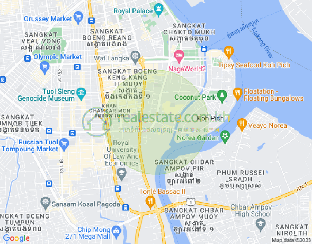 Map of Tonle Bassac, Chamkarmon, Phnom Penh