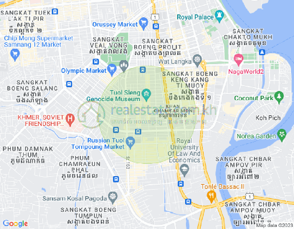 Map of Tonle Bassac, Chamkarmon, Phnom Penh