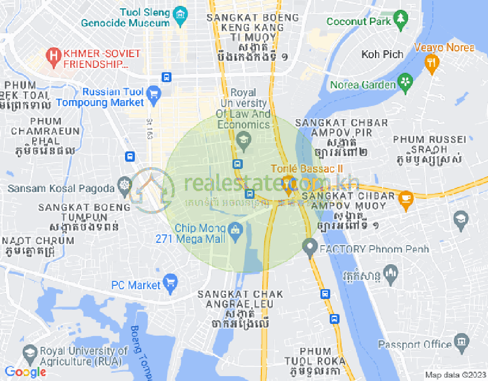 Map of Tonle Bassac, Chamkarmon, Phnom Penh