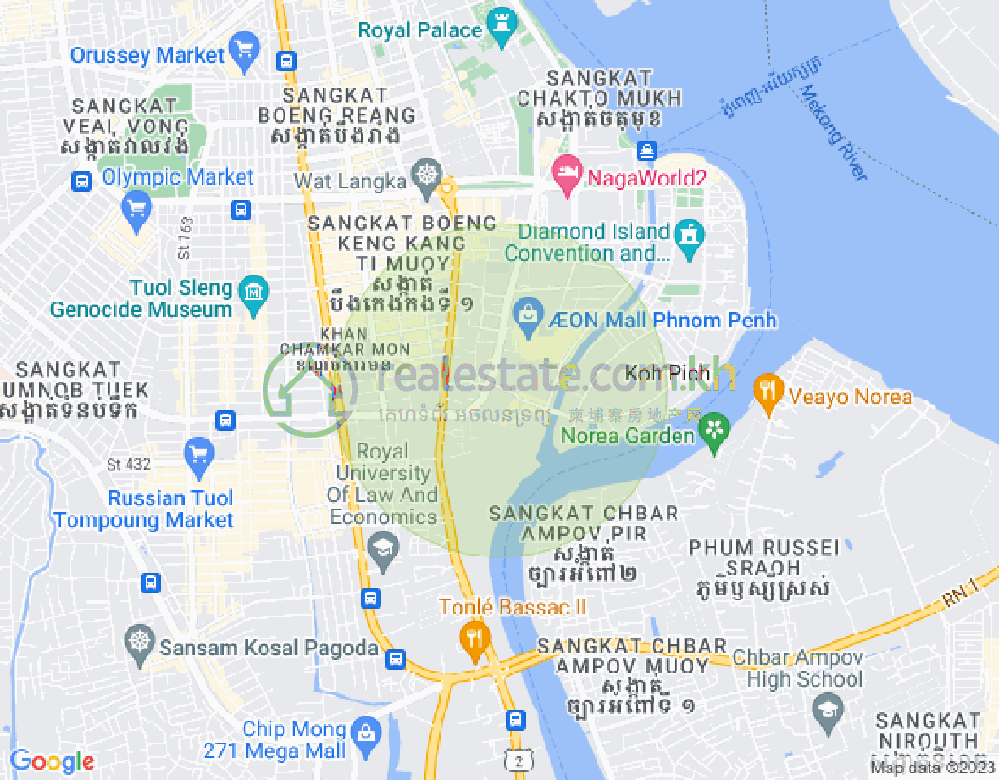 Mapa: Tonle Bassac, Chamkarmon, Phnom Penh