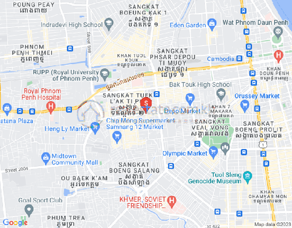 ブンカック2, トゥールコーク, プノンペンの地図