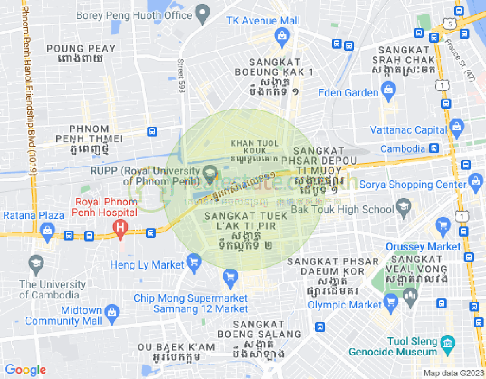 Tuek L'ak 1区, 堆谷区, 金边地图