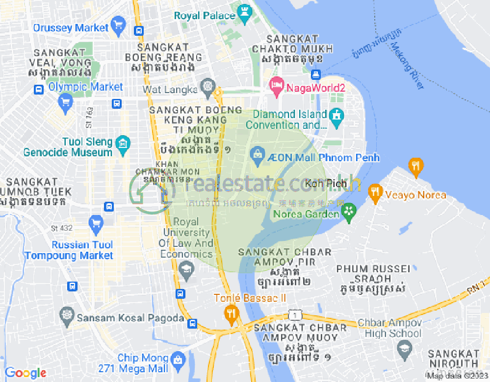 Mapa: Tonle Bassac, Chamkarmon, Phnom Penh