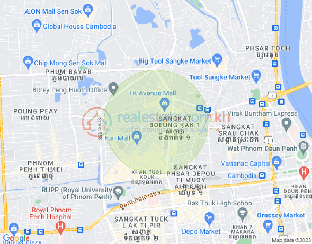 Carte de Boeung Kak 1, Toul Kork, Phnom Penh