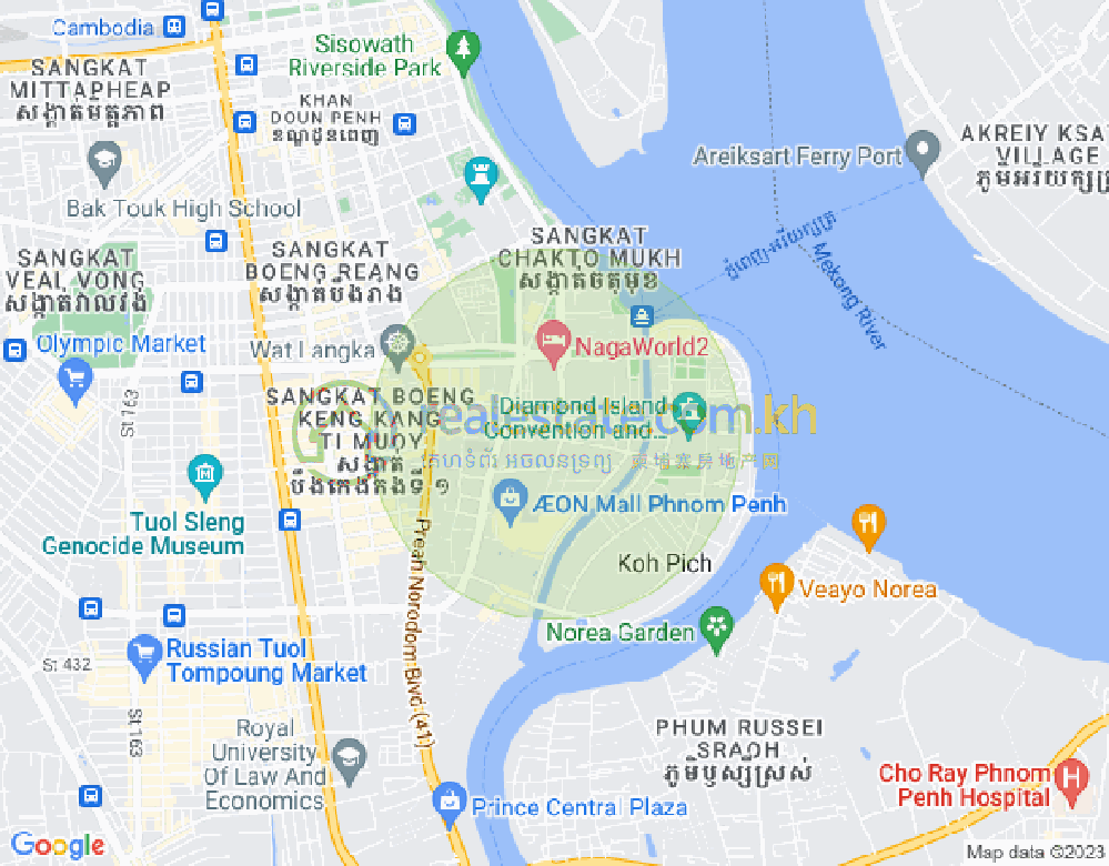 Mapa: Tonle Bassac, Chamkarmon, Phnom Penh