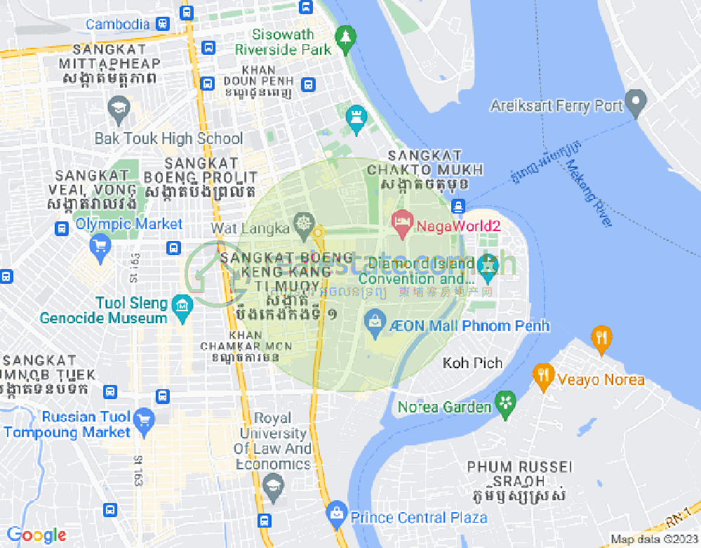 Map of Tonle Bassac, Chamkarmon, Phnom Penh