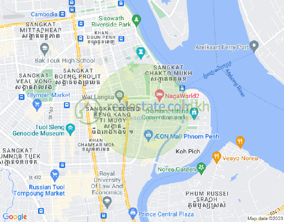 Map of Tonle Bassac, Chamkarmon, Phnom Penh