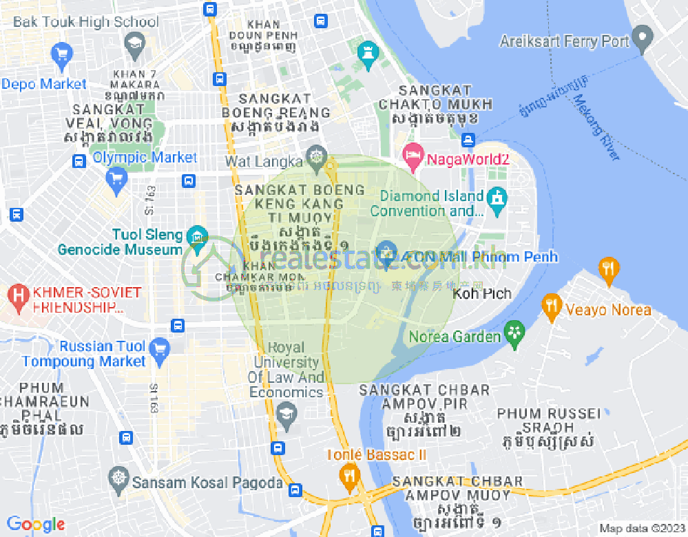 Map of Tonle Bassac, Chamkarmon, Phnom Penh