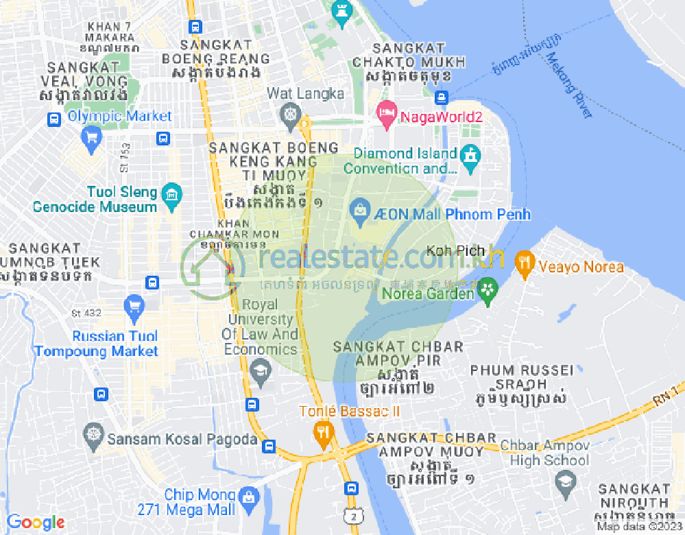 Map of Tonle Bassac, Chamkarmon, Phnom Penh