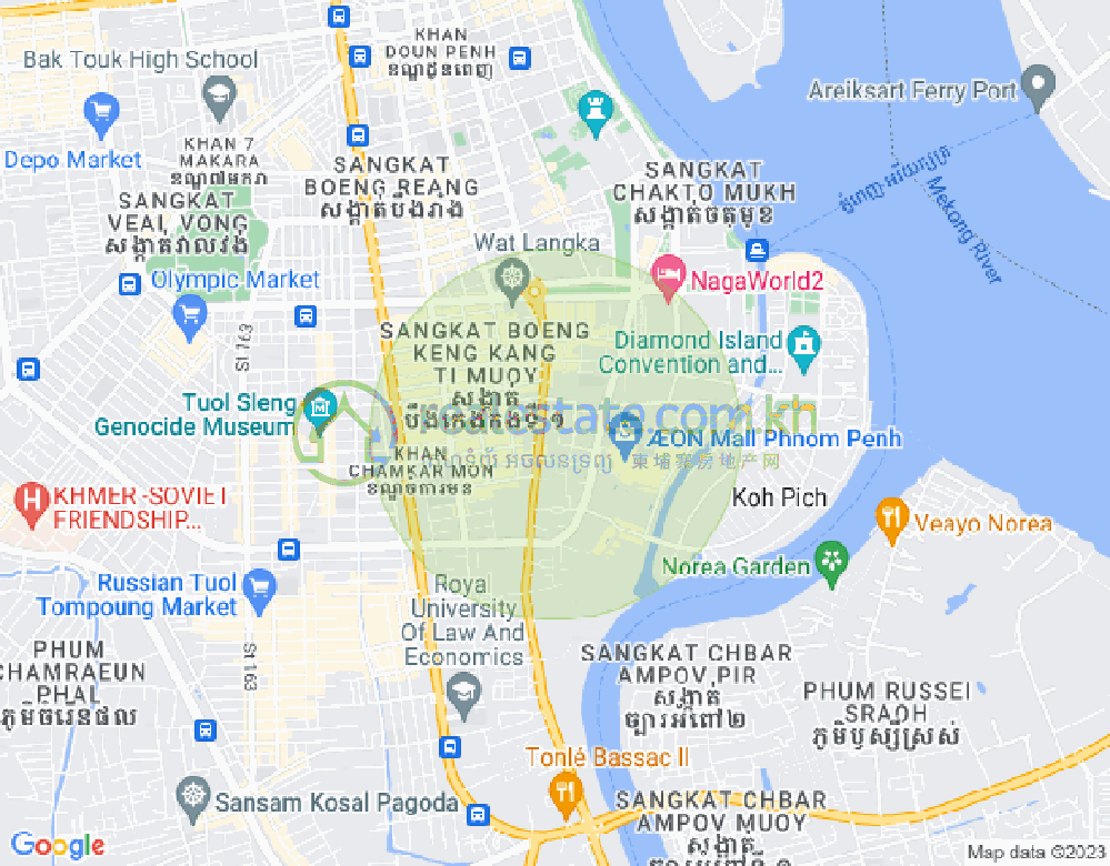 Map of Tonle Bassac, Chamkarmon, Phnom Penh