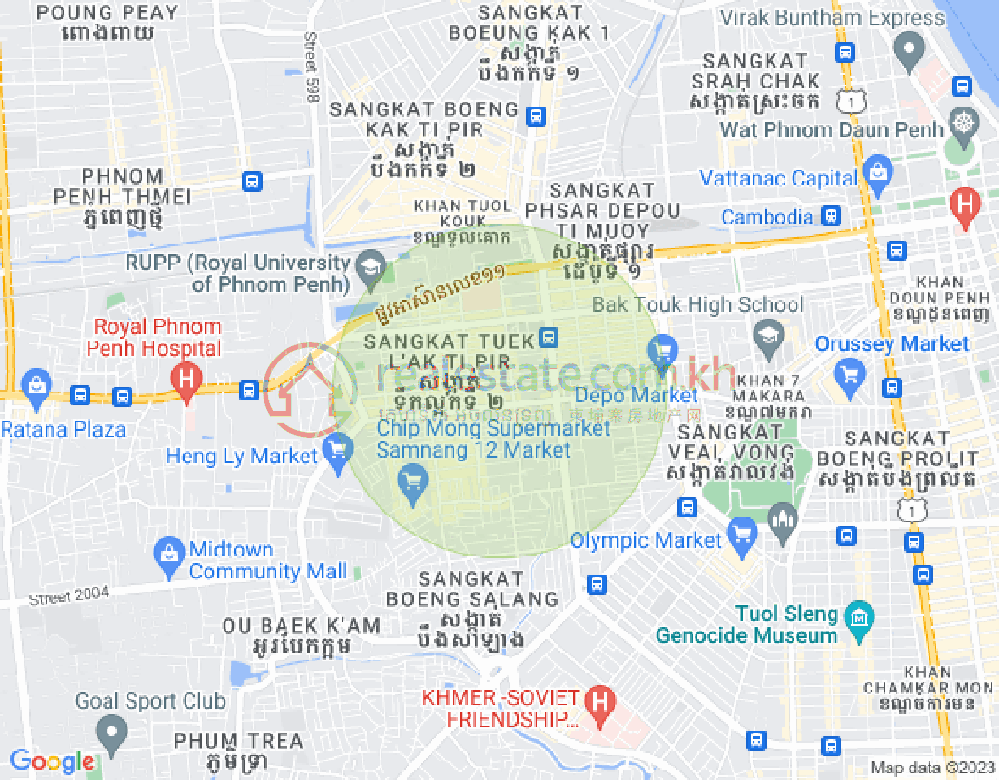 Map of Tuek L'ak 1, Toul Kork, Phnom Penh