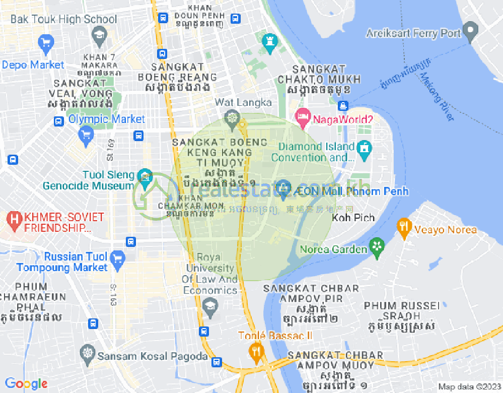 Map of Tonle Bassac, Chamkarmon, Phnom Penh