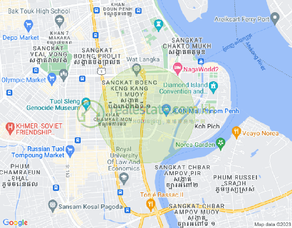 Map of Tonle Bassac, Chamkarmon, Phnom Penh
