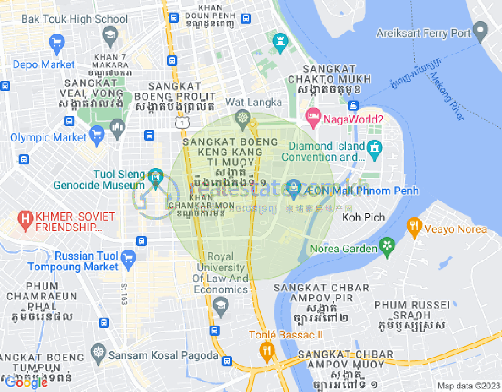 Map of Tonle Bassac, Chamkarmon, Phnom Penh