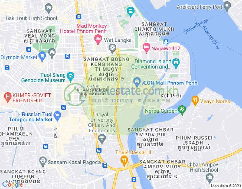Map of Tonle Bassac, Chamkarmon, Phnom Penh