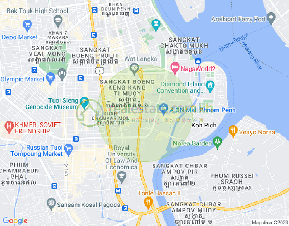 Map of Tonle Bassac, Chamkarmon, Phnom Penh
