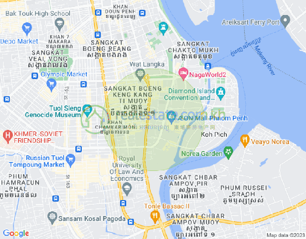Map of Tonle Bassac, Chamkarmon, Phnom Penh