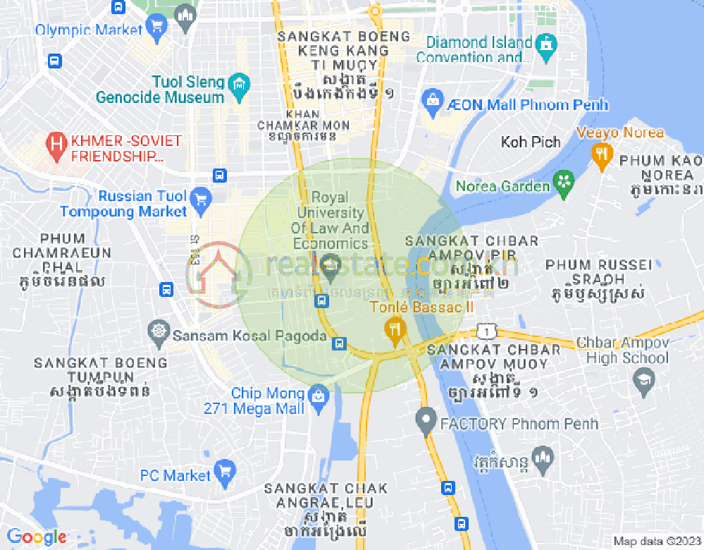 Map of Tonle Bassac, Chamkarmon, Phnom Penh