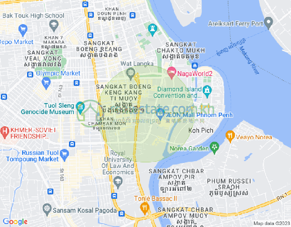 Map of Tonle Bassac, Chamkarmon, Phnom Penh