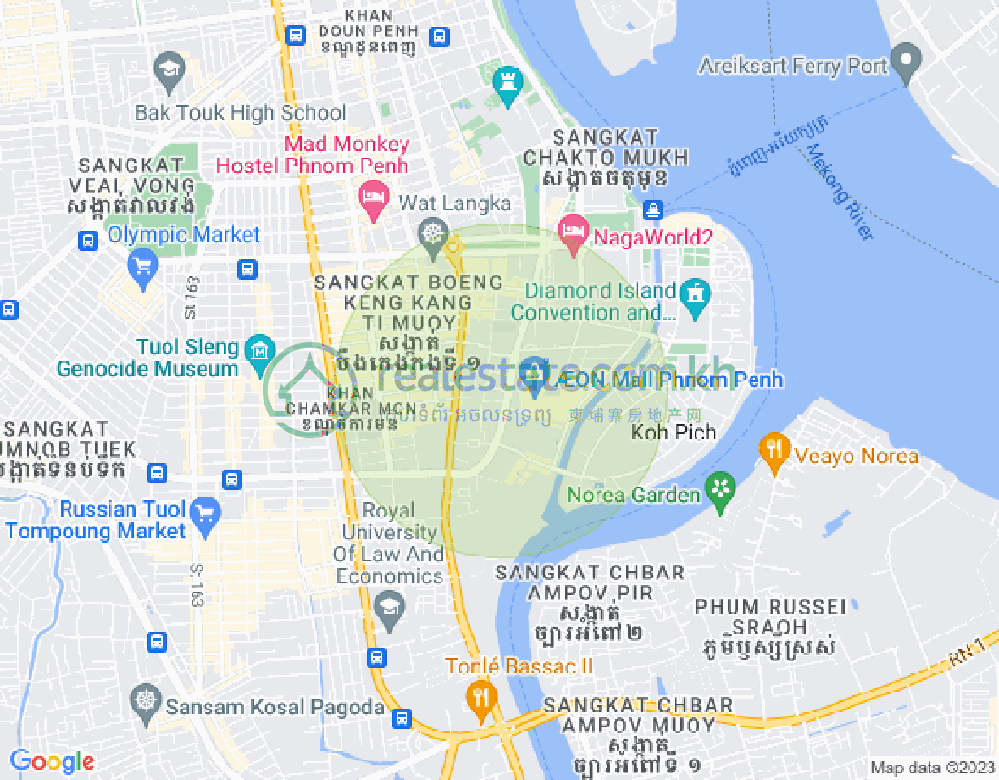 Map of Tonle Bassac, Chamkarmon, Phnom Penh