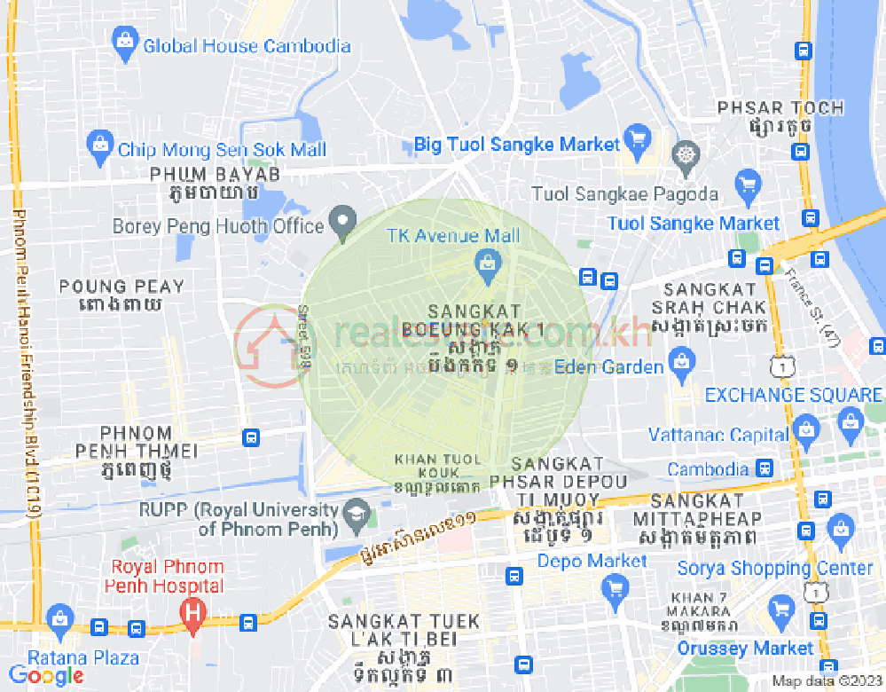 ブン・カック1, トゥールコーク, プノンペンの地図
