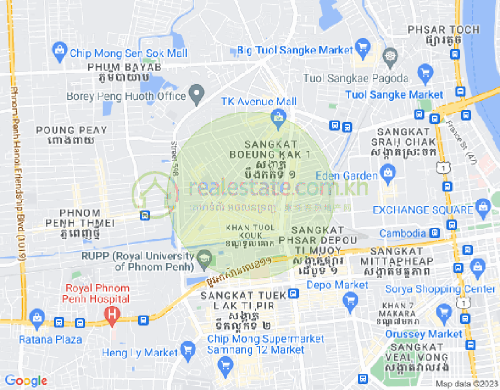 ブン・カック1, トゥールコーク, プノンペンの地図