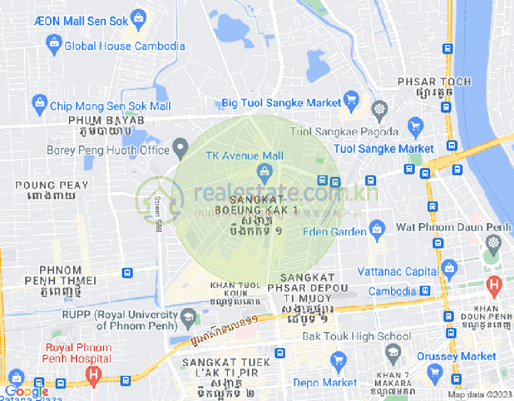 ブン・カック1, トゥールコーク, プノンペンの地図