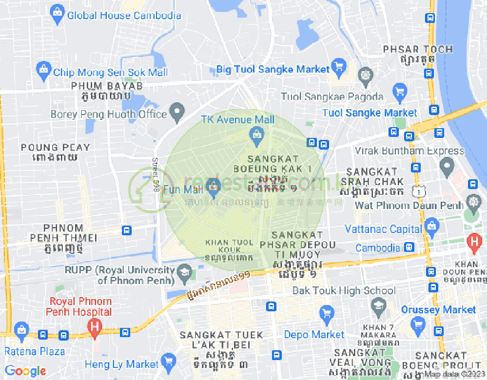 ブン・カック1, トゥールコーク, プノンペンの地図