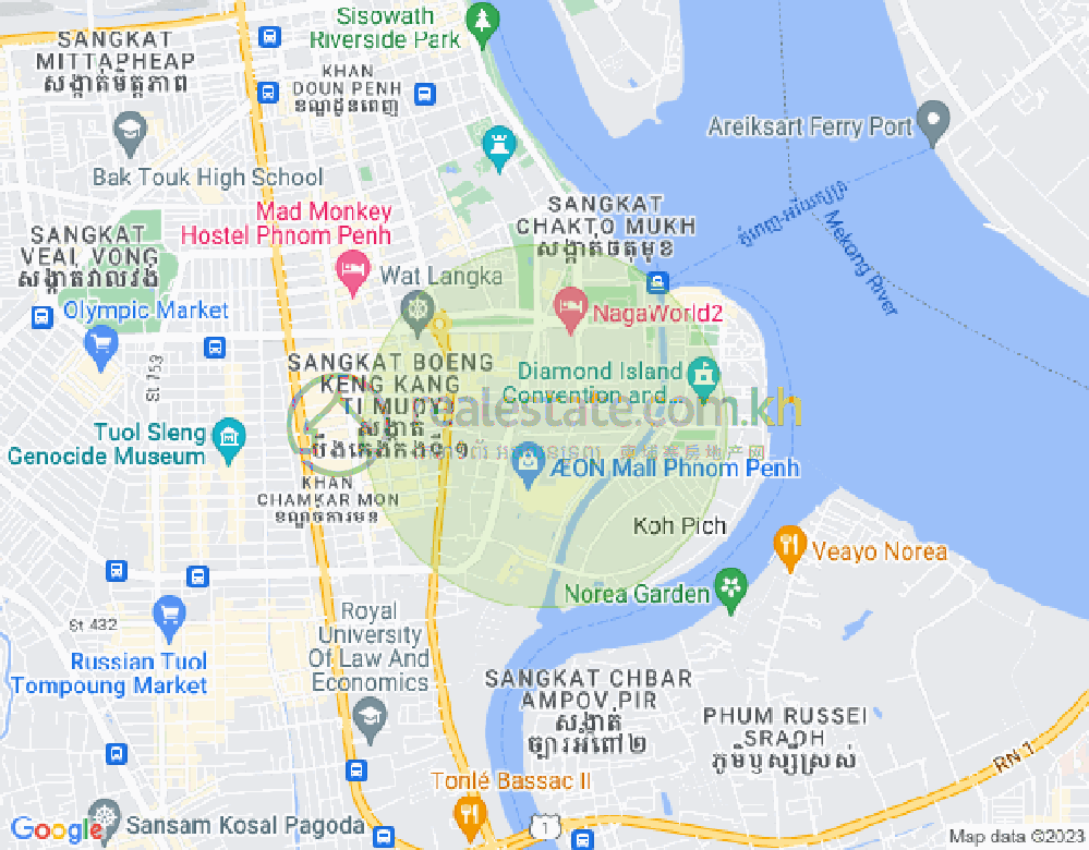 Mapa: Tonle Bassac, Chamkarmon, Phnom Penh