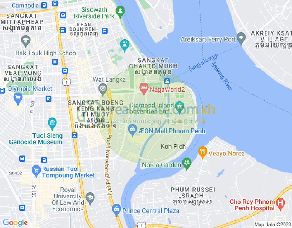 Mapa: Tonle Bassac, Chamkarmon, Phnom Penh