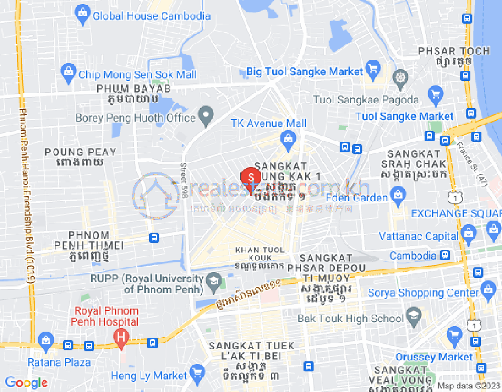 Mapa: Boeung Kak 1, Toul Kork, Phnom Penh