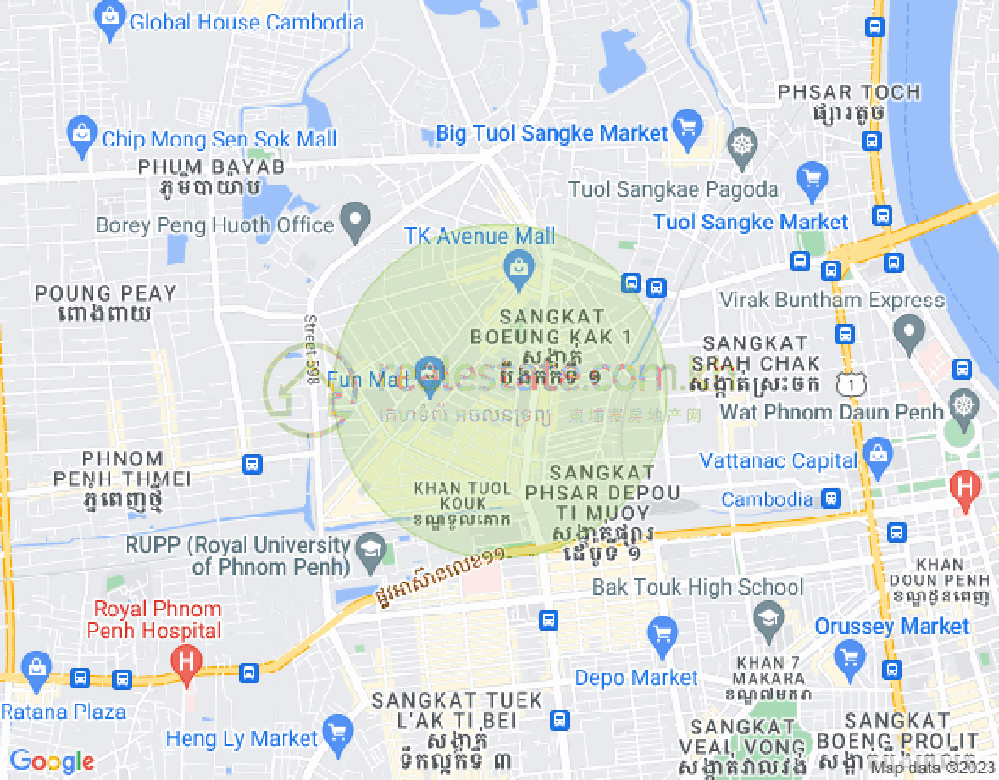 ブン・カック1, トゥールコーク, プノンペンの地図